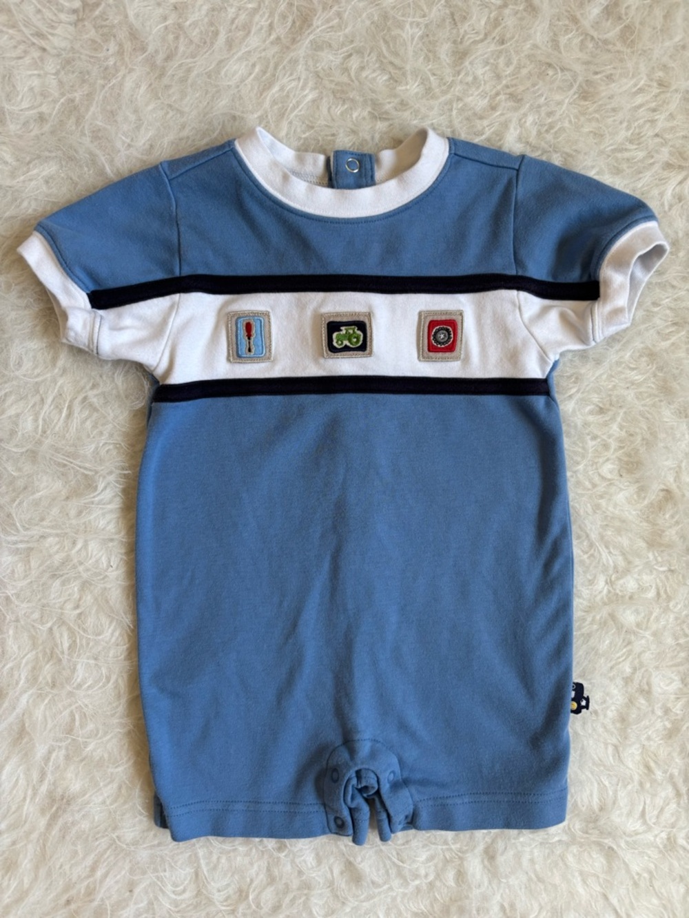 Gymboree Vintage Y2K 2000 Blue and White Shorts Snap Romper